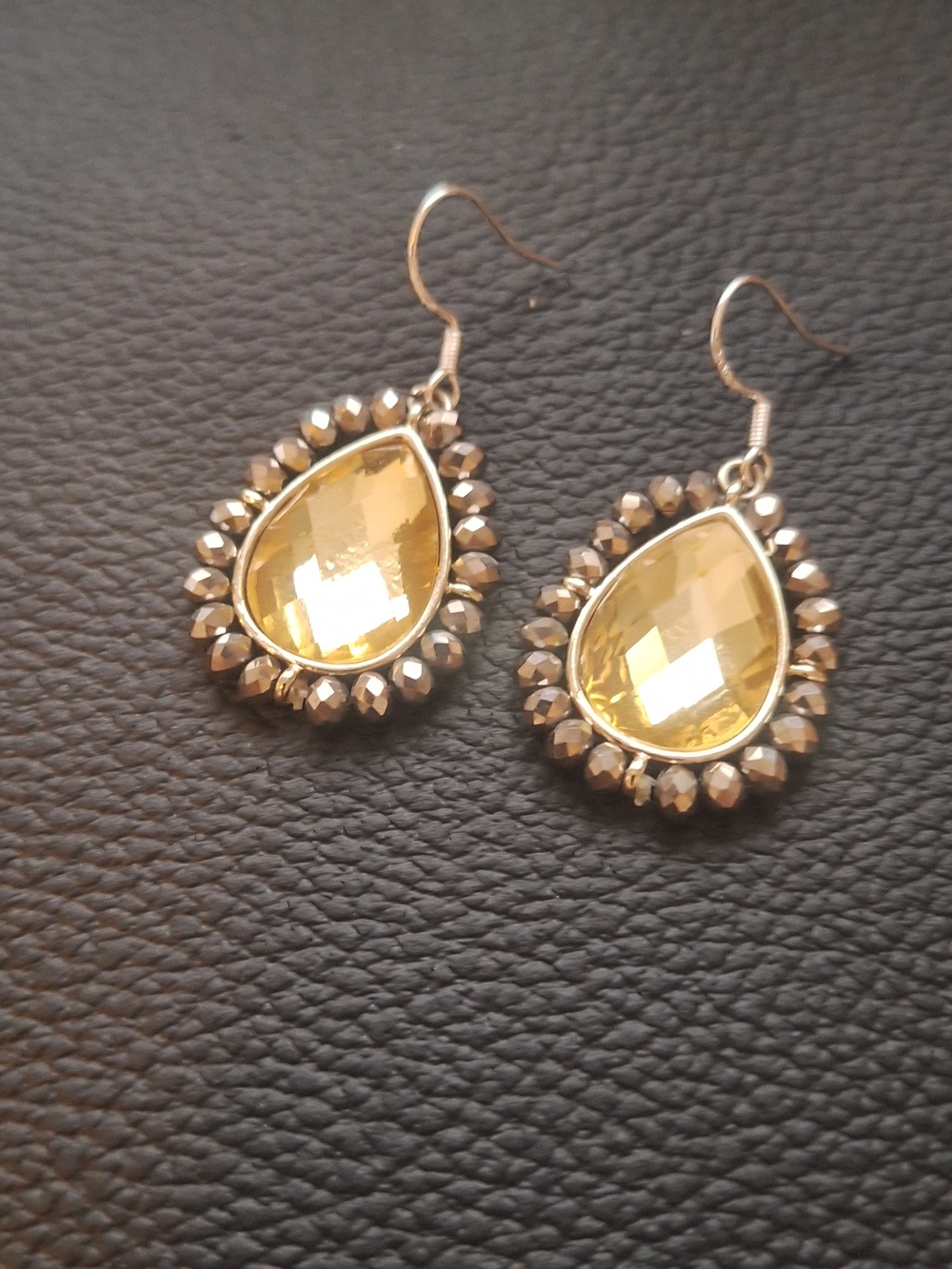 1.5" Yellow Teardrop Crystal Dangle Earrings Women .925 Sterling Silver Hooks
